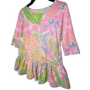 Lilly Pulitzer Dress Girls Size XS 2 - 3 Ricca Pink Green Cotton Ocean Reef